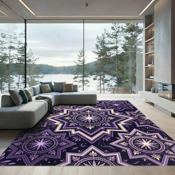 Deep Purple Geometric Star Mandala Rug