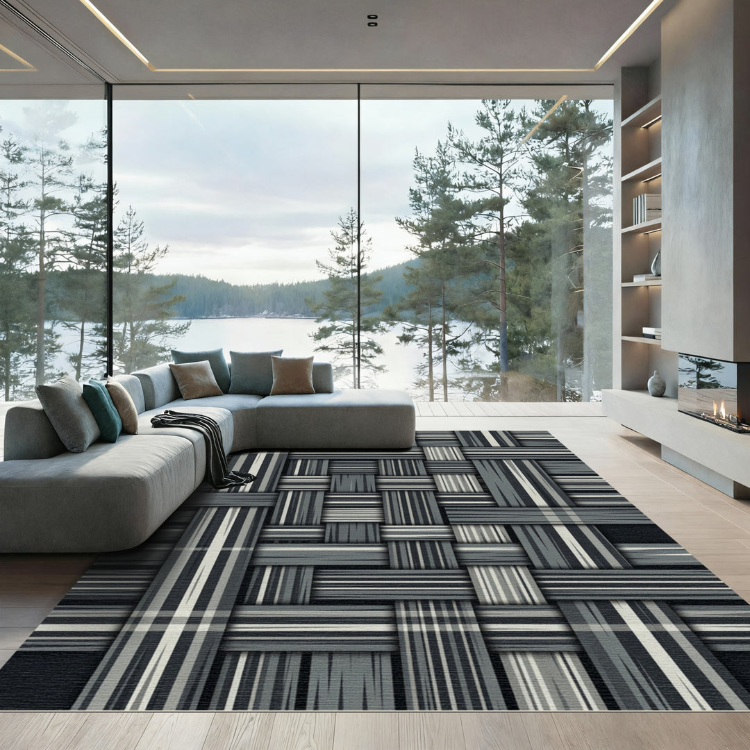 Chic Gray Woven Stripe Rug