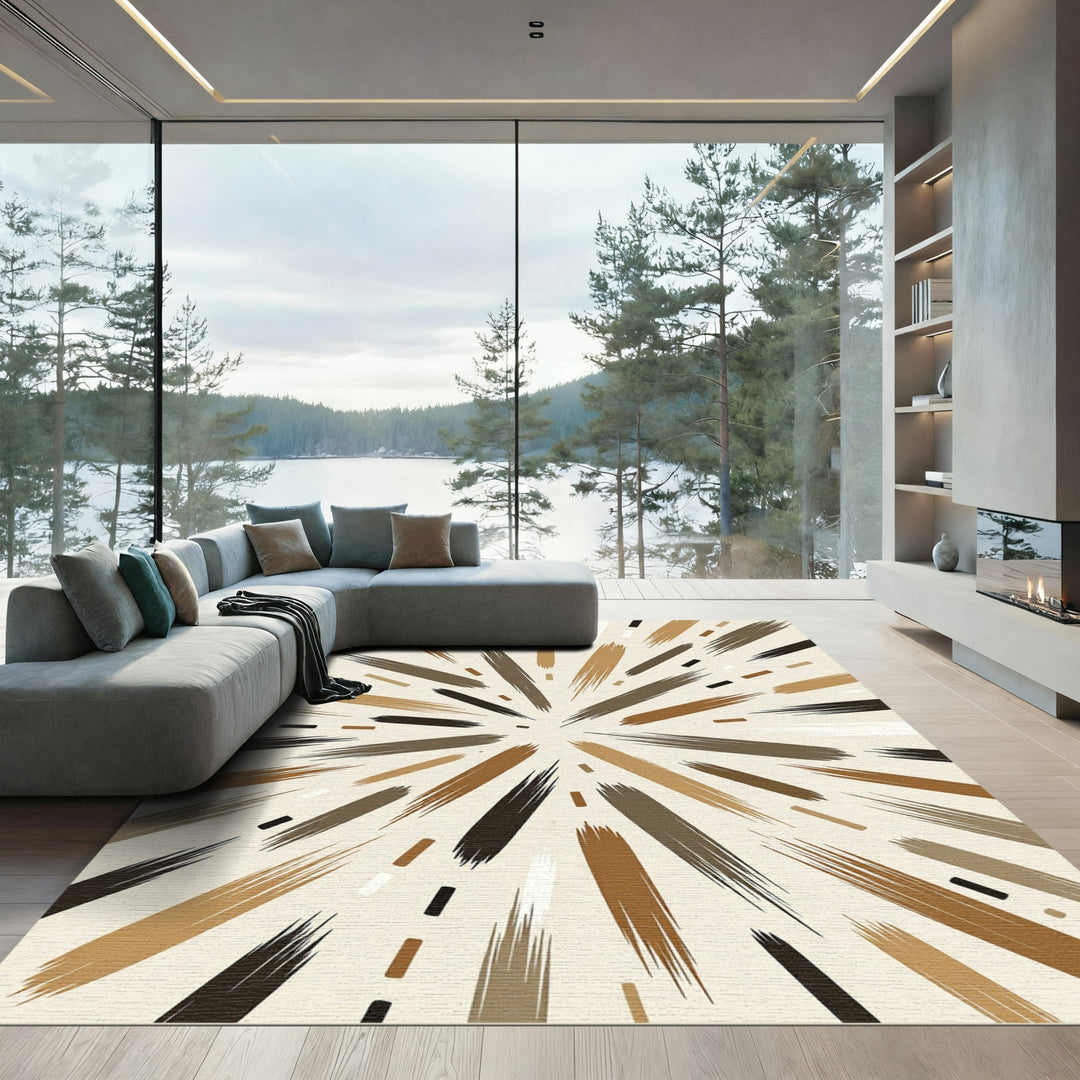 Earthy Burnt Orange Brushstroke Burst Rug