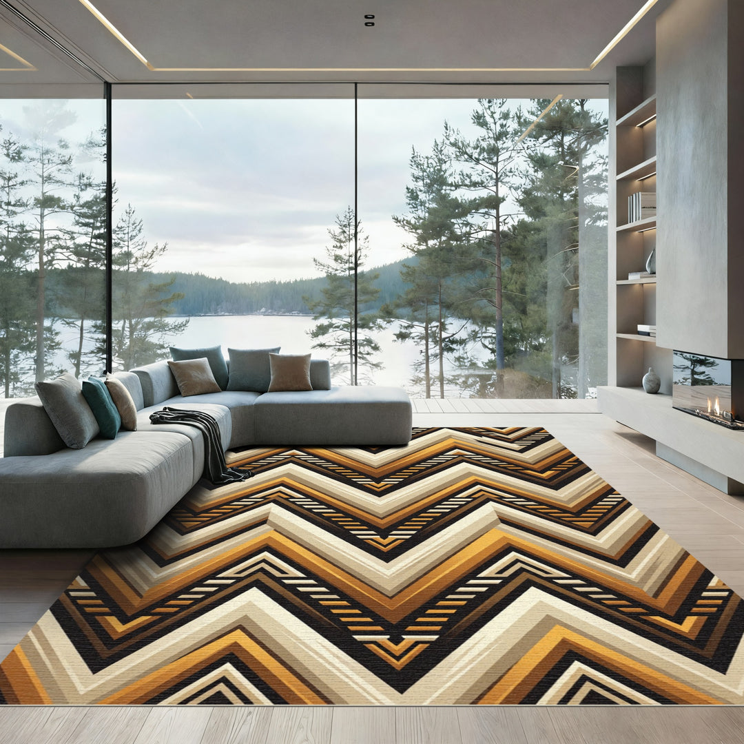 Golden Earthy Chevron Zigzag Rug