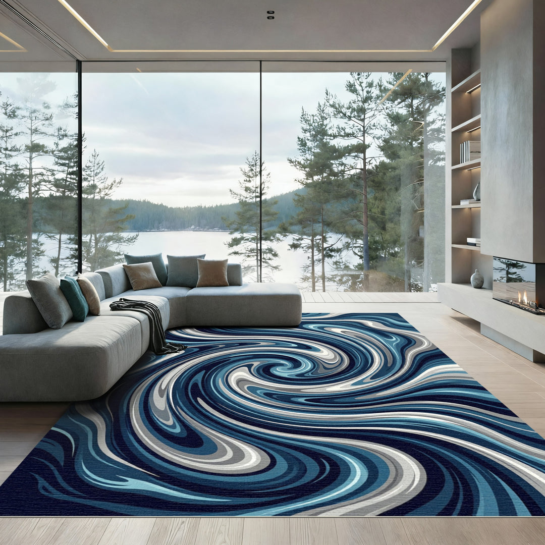 Deep Blue Swirl Marble Rug