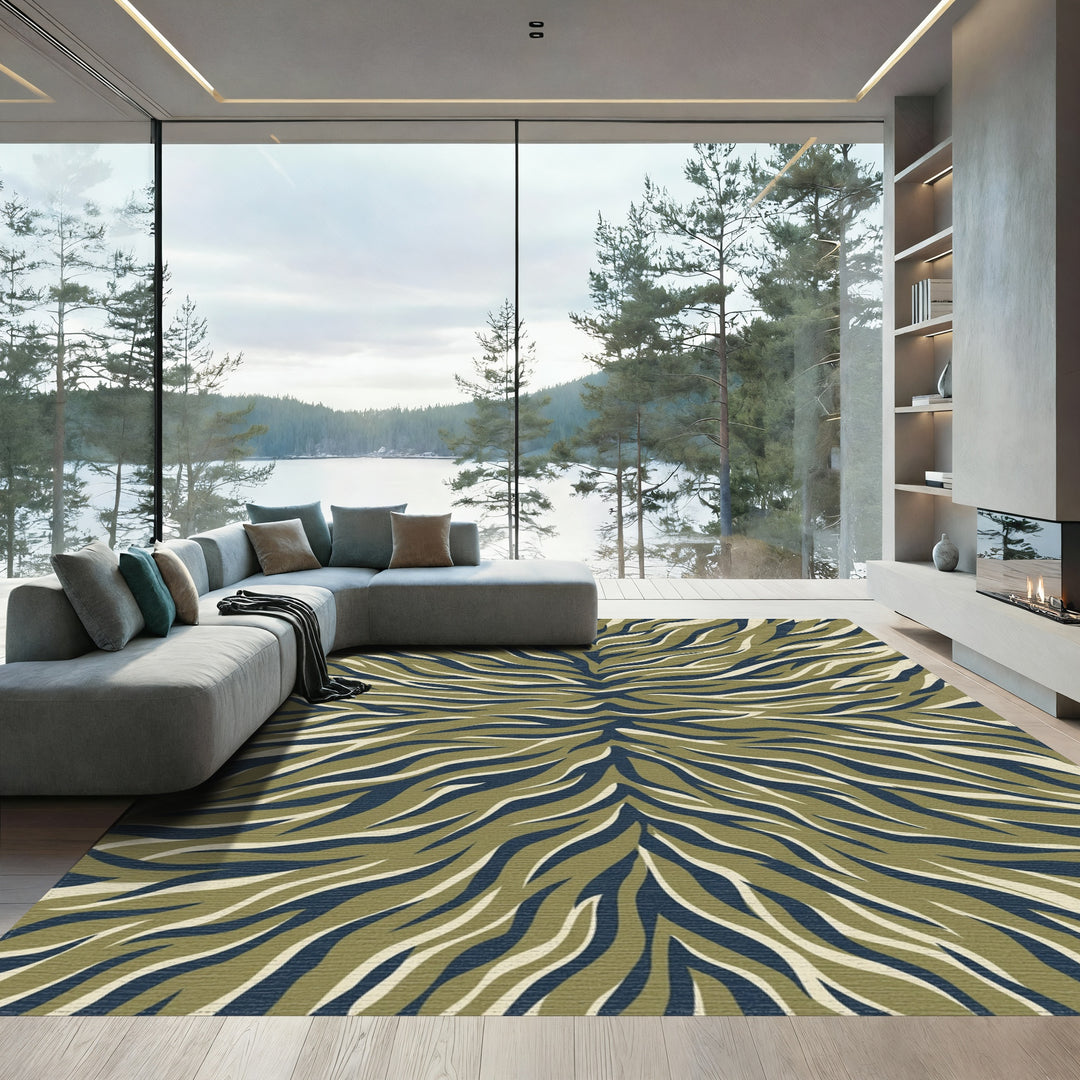 Olive And Navy Animal Stripe Rug