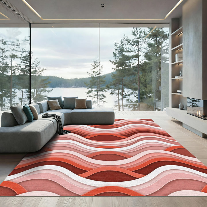 Coral Pink Layered Wave Texture Rug