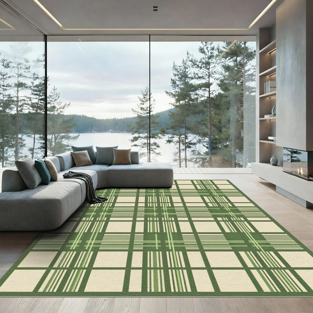 Green Neutral Tartan Grid Rug