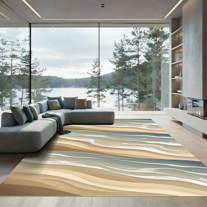 Abstract Sandy Beach Waves Rug