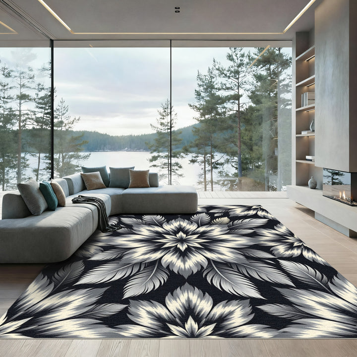 Monochromatic Feather Bloom Rug