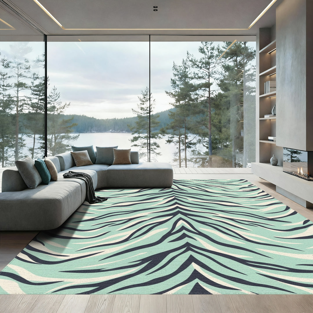 Mint Aqua Tiger Stripe Rug