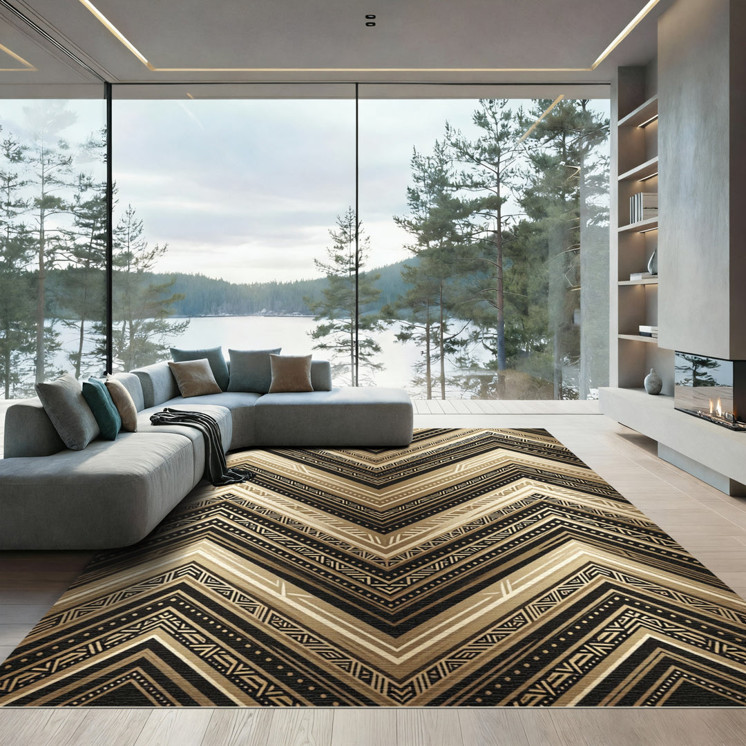 Geometric Tribal Chevron With Gold Accents Rug