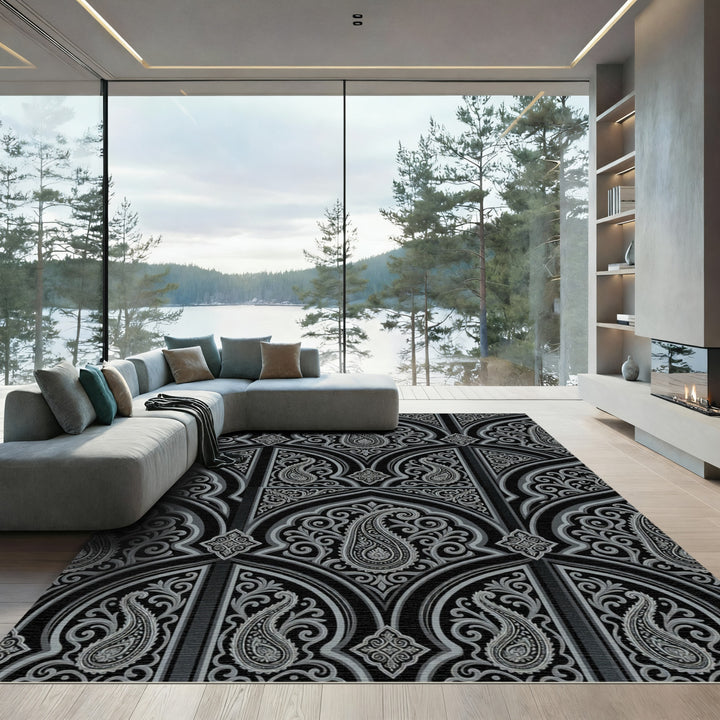 Ornate Black Paisley Archway Rug
