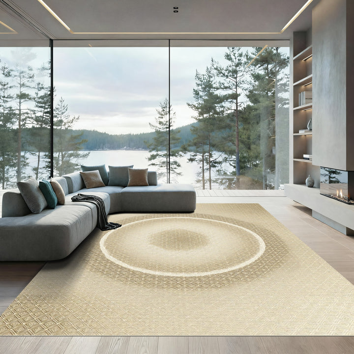 Golden Oval Abstract Medallion Rug