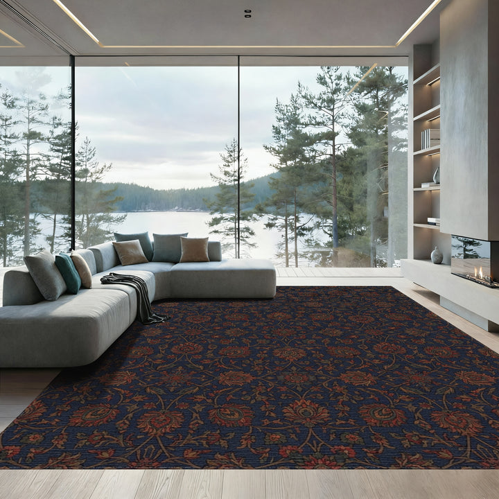 Deep Blue Floral Court Rug