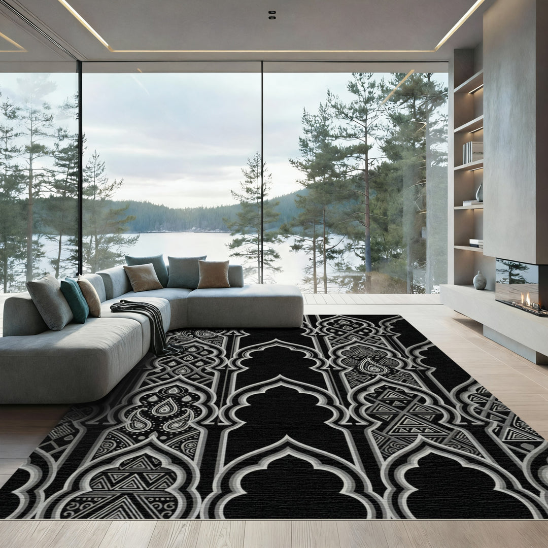 Silver Arches Paisley Geometric Lattice Rug