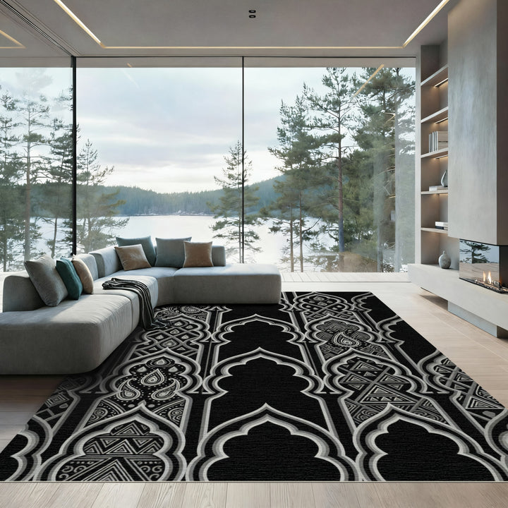 Silver Arches Paisley Geometric Lattice Rug