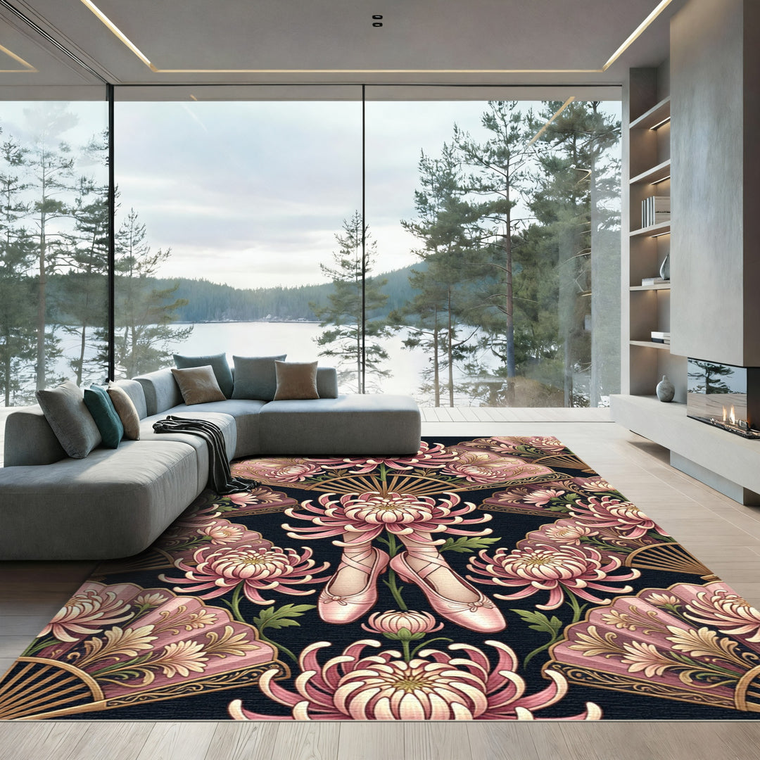 Pink Floral Fan Ballet Dancer Rug