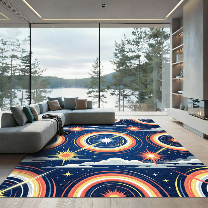 Starry Night Rainbow Rings Rug