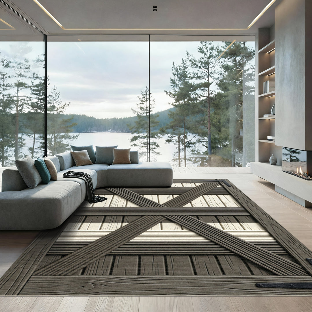 Rustic Dark Wood Barn Door Rug