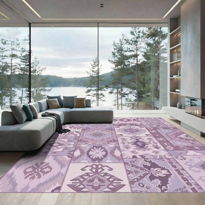 Patchwork Purple Geometric Kilim Rug