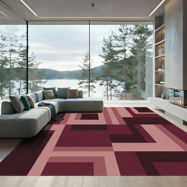 Burgundy Geometric Abstract Shapes Rug