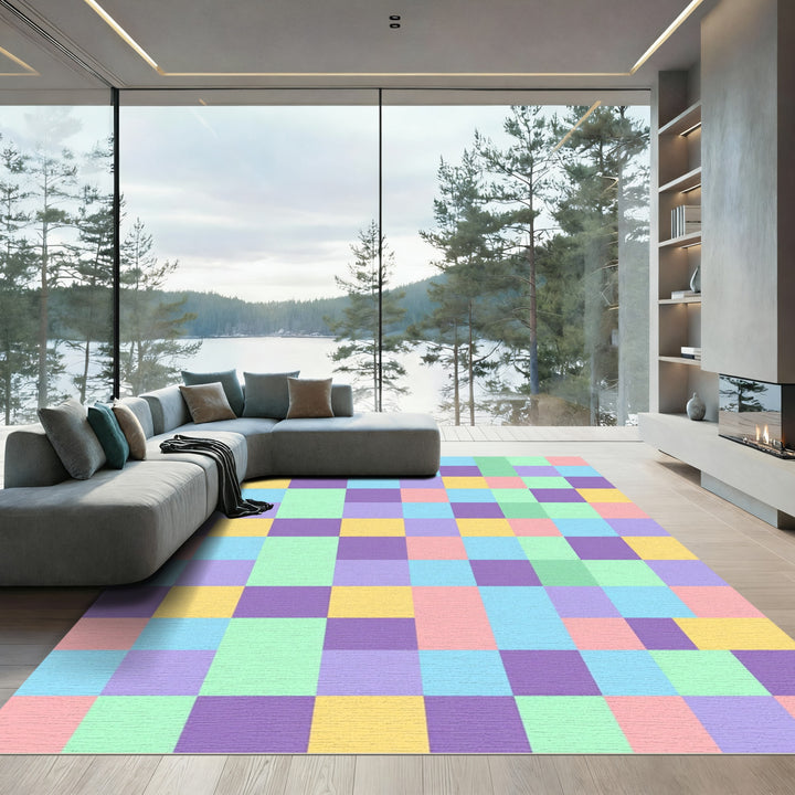 Pastel Grid Checkered Composition Rug