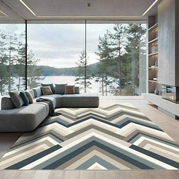 Geometric Mountain Peaks Modern Neutral Rug
