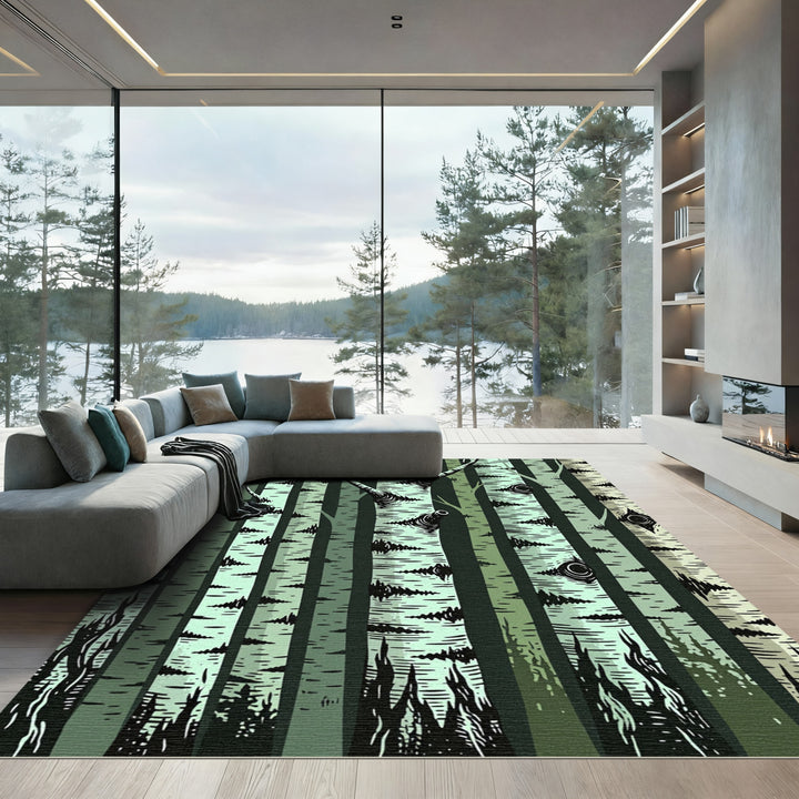 Mint Birch Forest Trees Rug