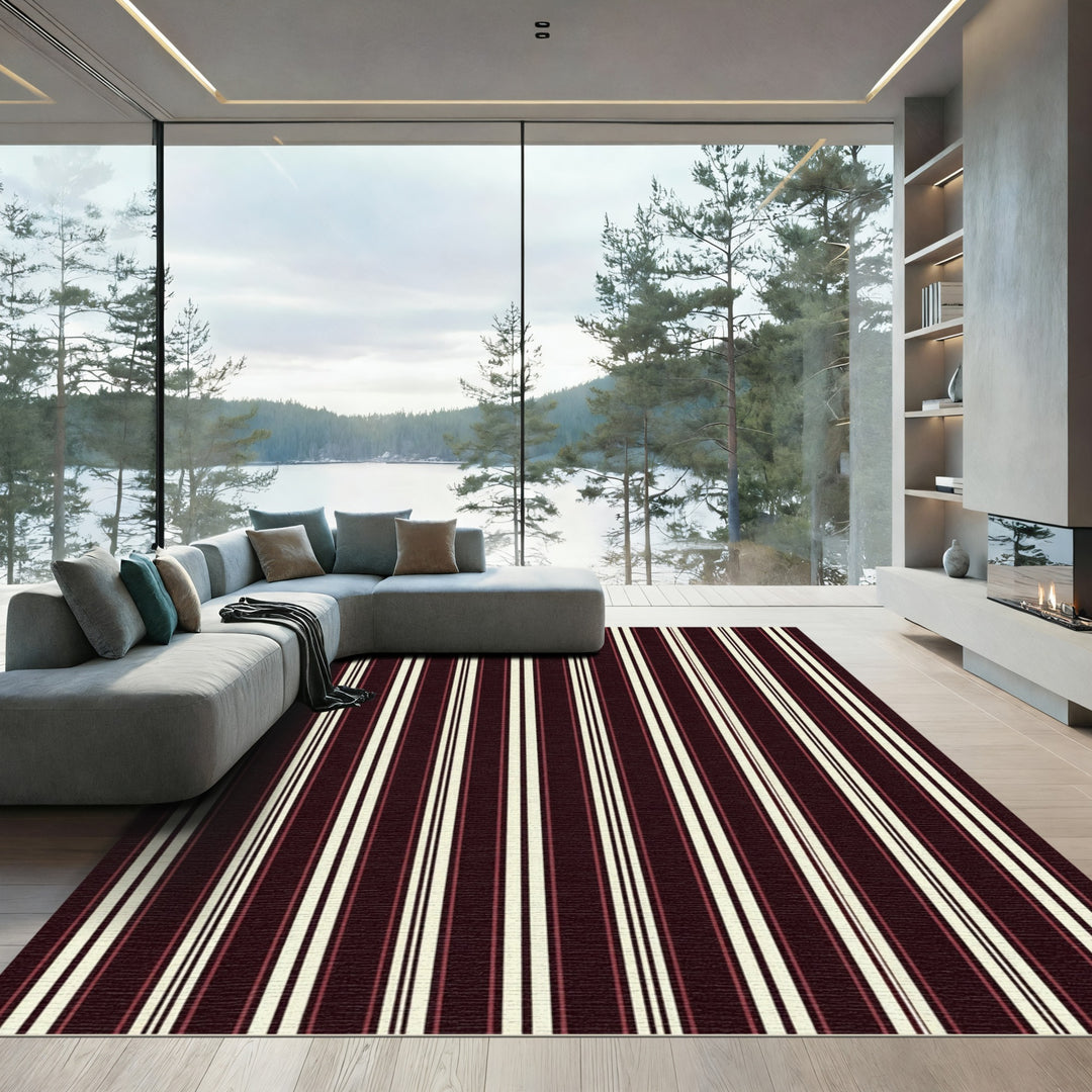 Dark Burgundy Cream Stripe Rug