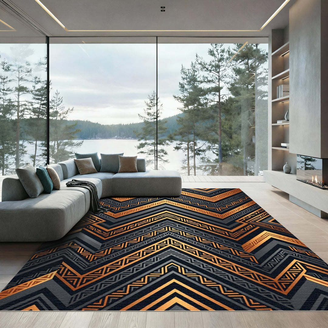 Geometric Zigzag Copper Gray Rug