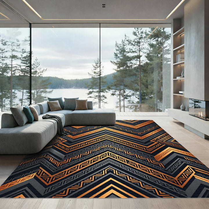 Geometric Zigzag Copper Gray Rug