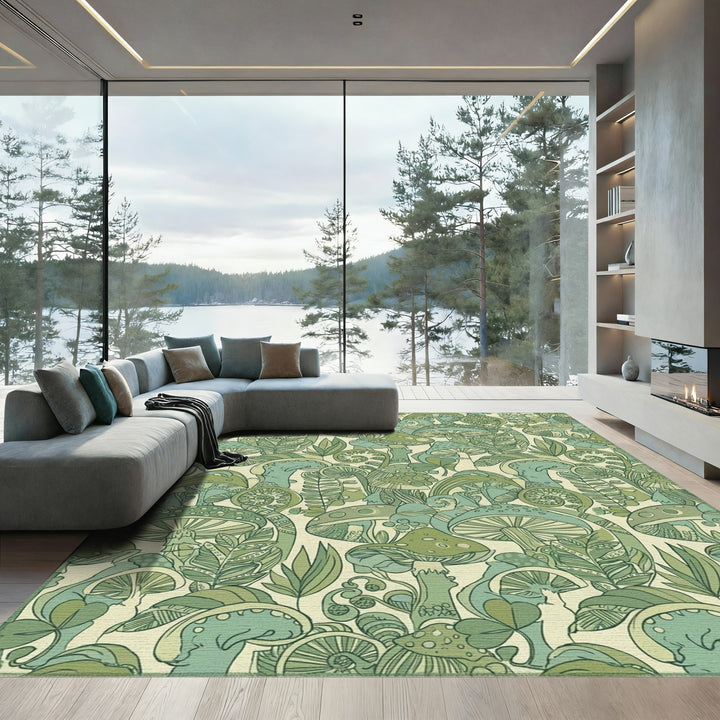 Green Mushroom Forest Fantasy Rug