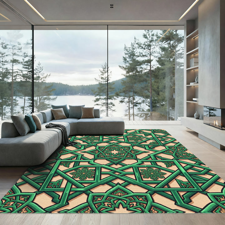 Emerald Green Interlocking Geometric Rug