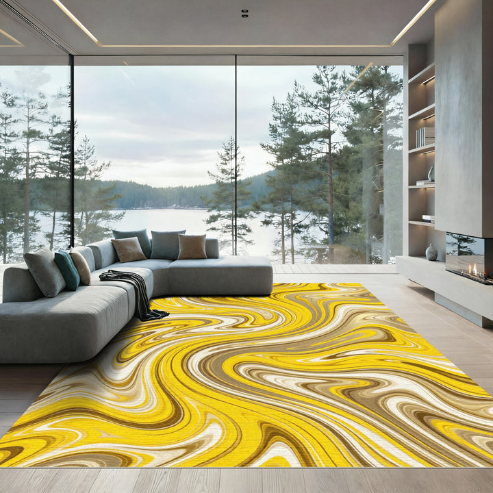Marbled Yellow Gold Cream Swirl Rug