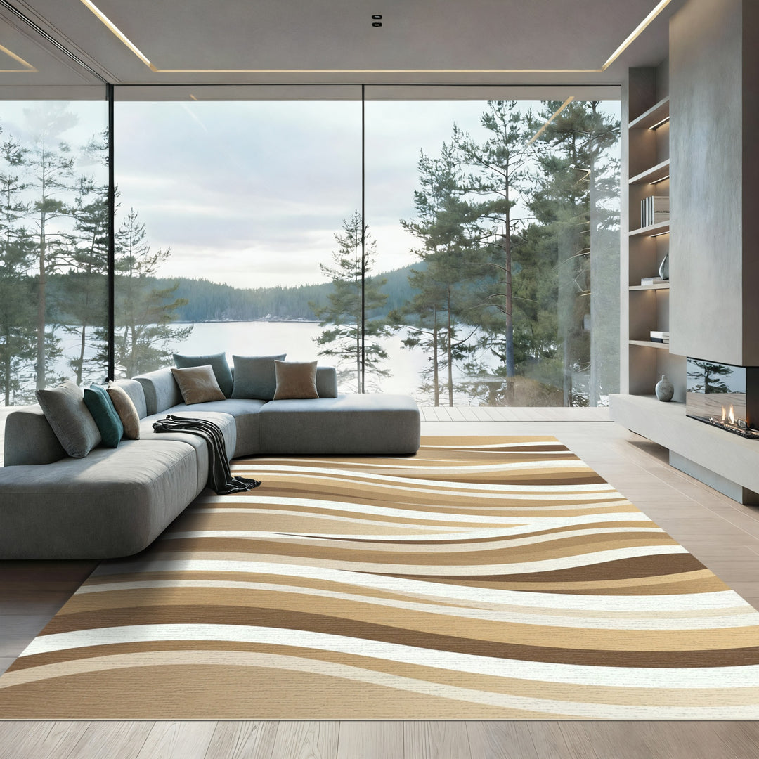 Golden Earth Tone Wavy Stripes Rug