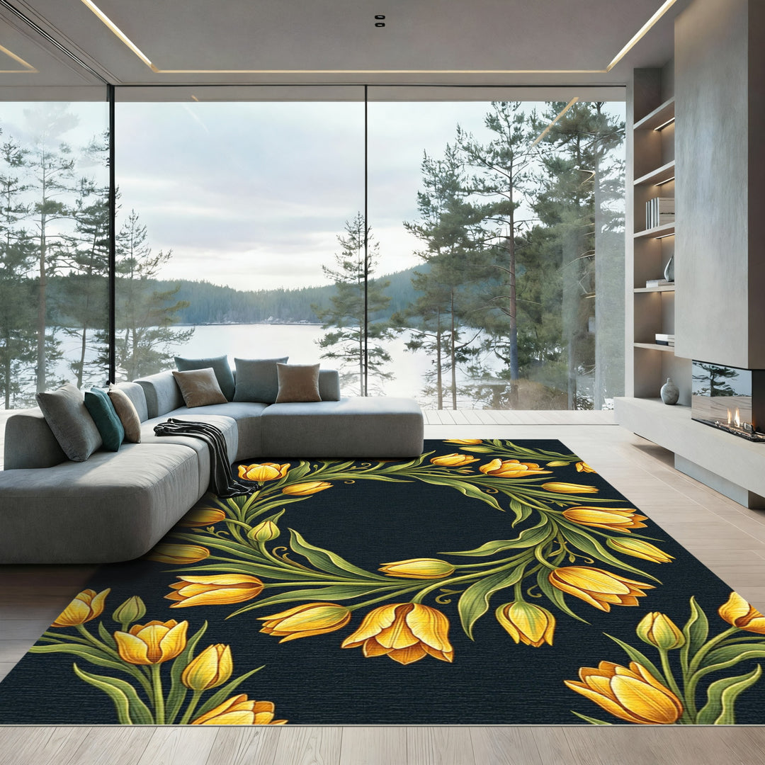 Yellow Tulip Wreath Floral Rug