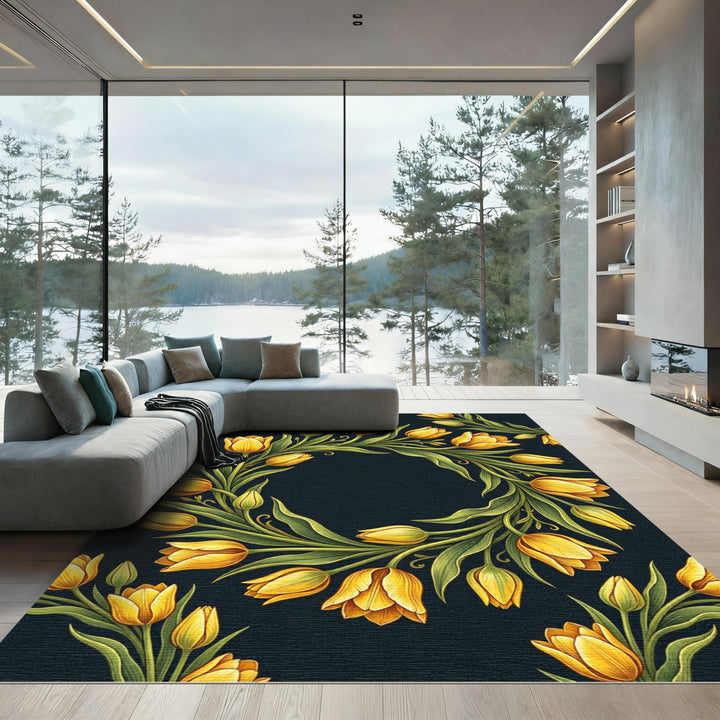 Yellow Tulip Wreath Floral Rug