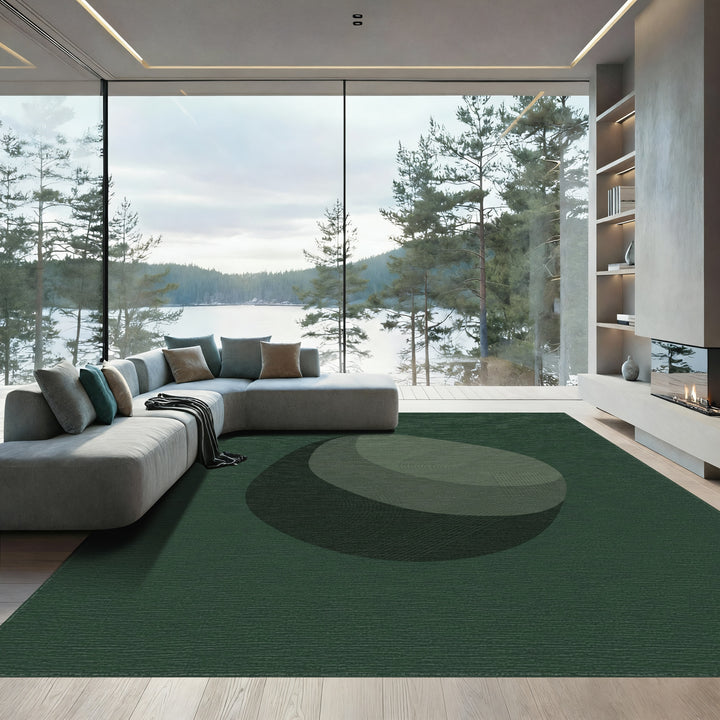Dark Green Abstract Pebble Geometric Rug