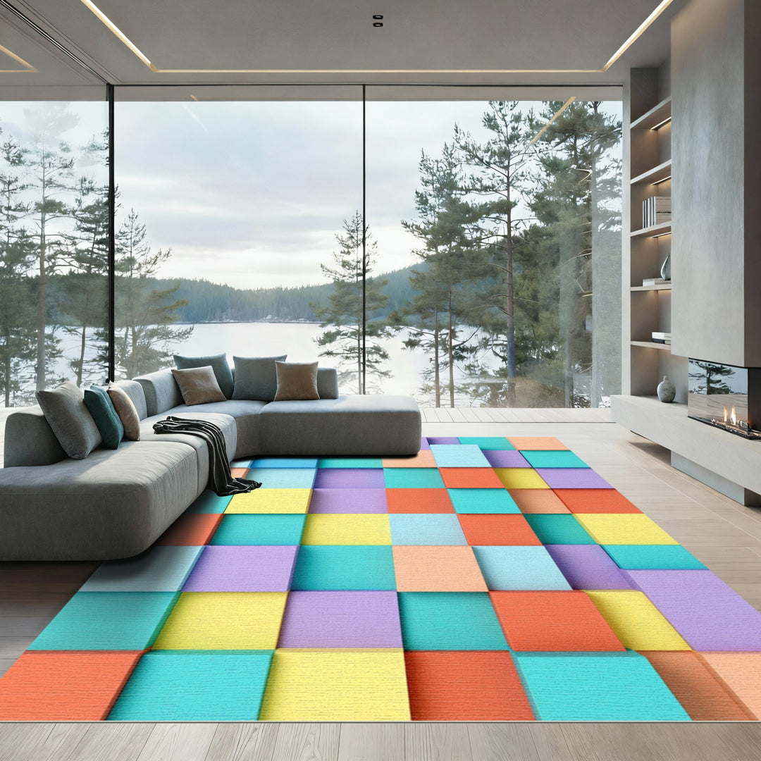 Pastel Blocks Cubic Abstraction Rug