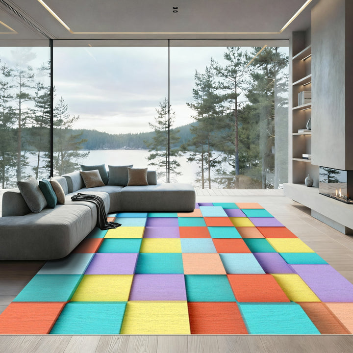 Pastel Blocks Cubic Abstraction Rug