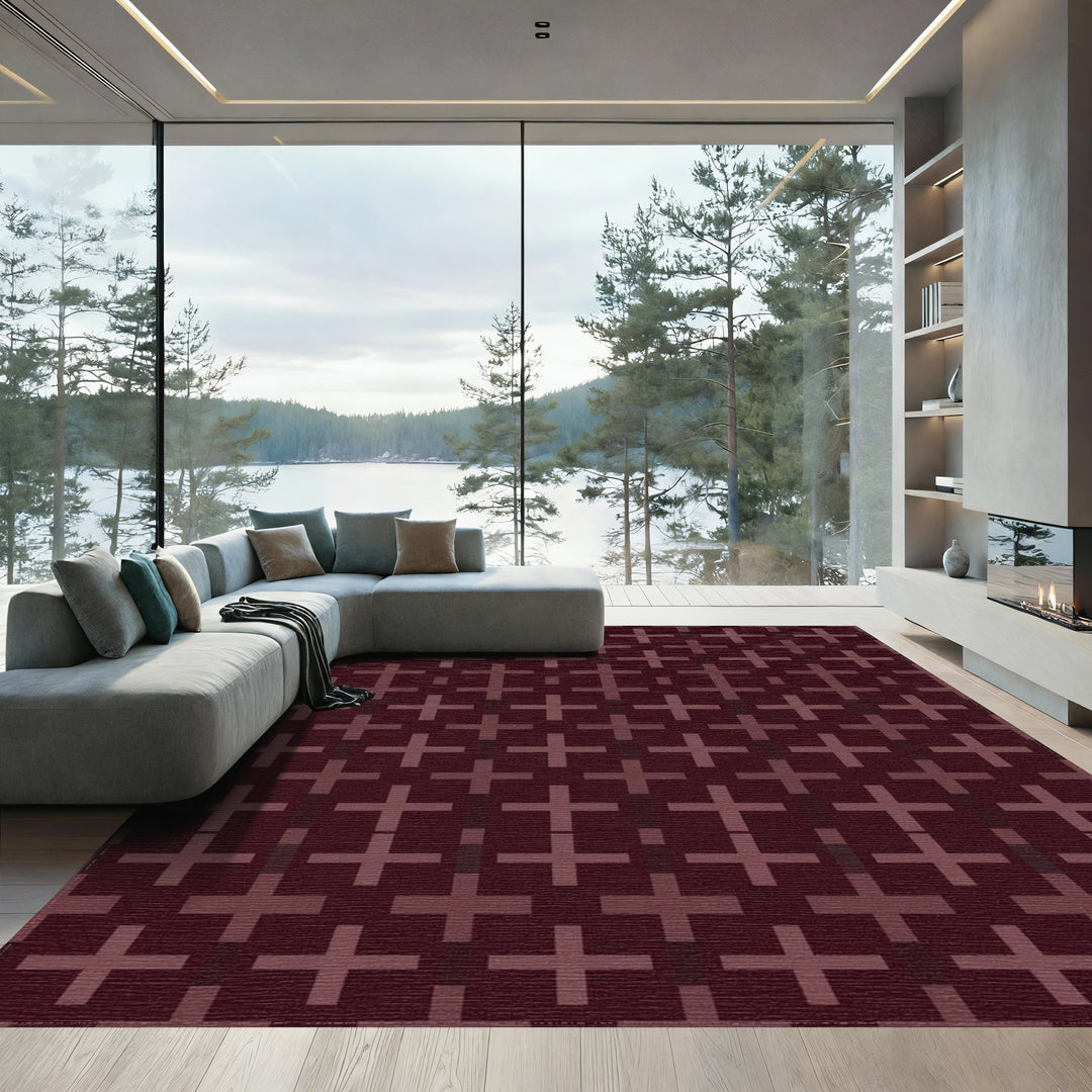 Deep Crimson Plus Motif Rug
