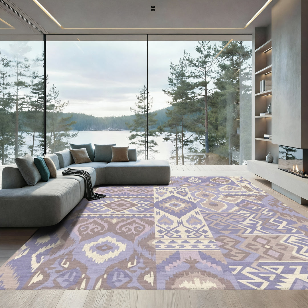 Patchwork Lavender Geometric Tribal Loom Rug