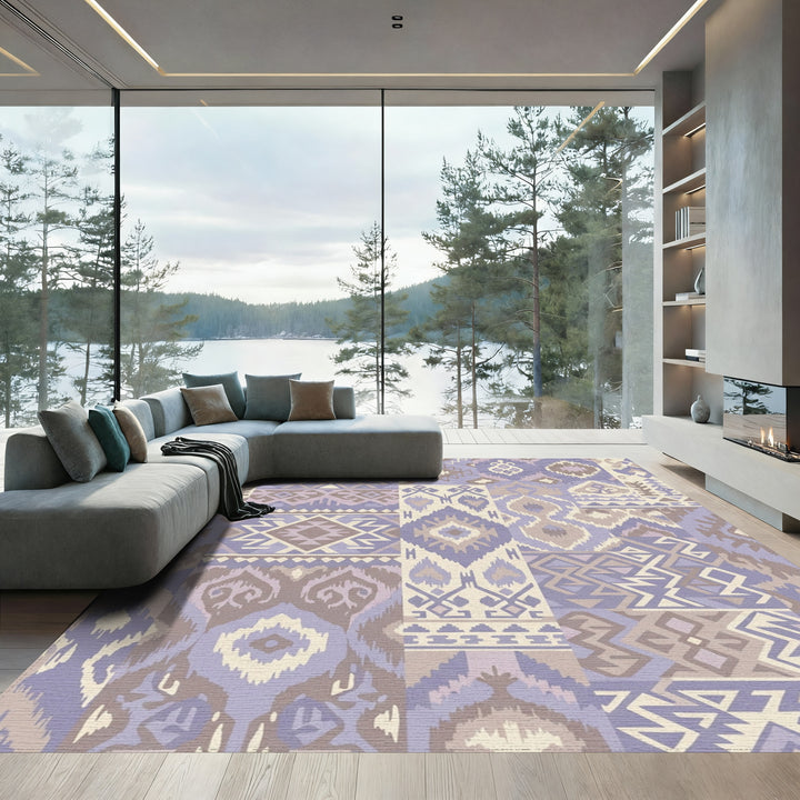 Patchwork Lavender Geometric Tribal Loom Rug