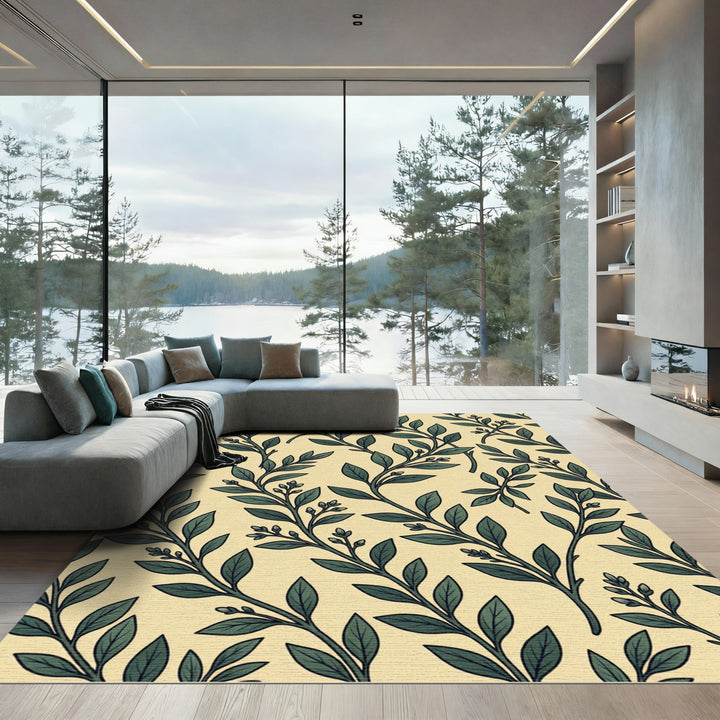 Botanical Dark Green Leafy Branches Rug