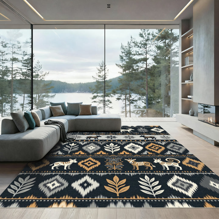 Tribal Animal and Leaf Abstract Rug