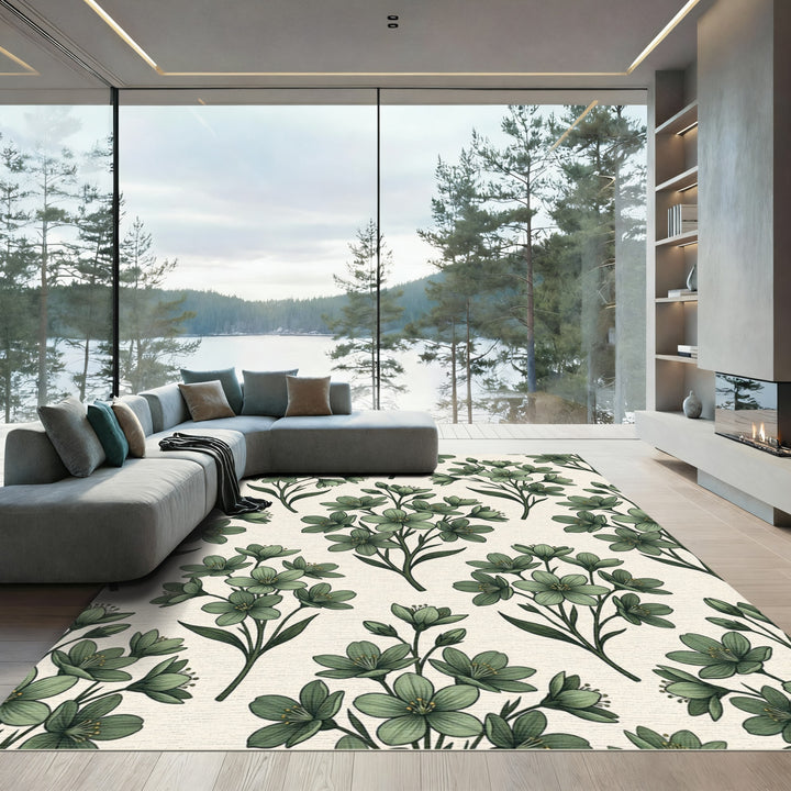 Sage Green Blooming Branch Arrangement Rug