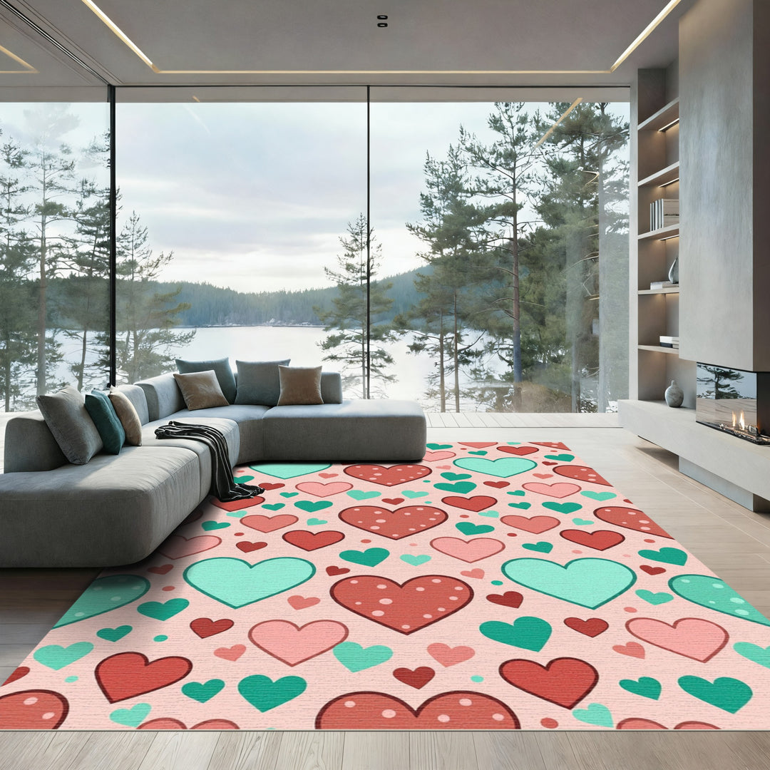 Sweet Heart Valentine's Day Coral Teal Rug