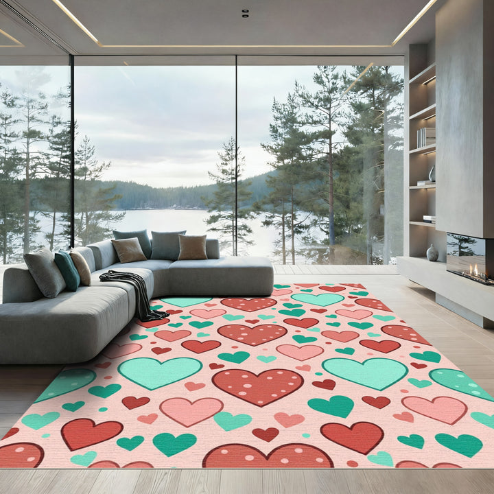 Sweet Heart Valentine's Day Coral Teal Rug