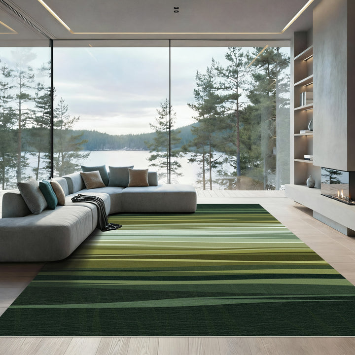 Abstract Organic Green Wave Rug