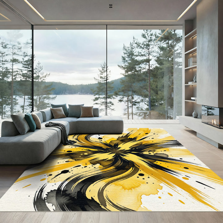 Abstract Splash Yellow Brushstrokes Rug