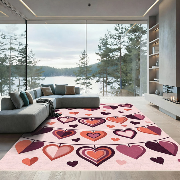 Coral And Plum Heart Garland Rug