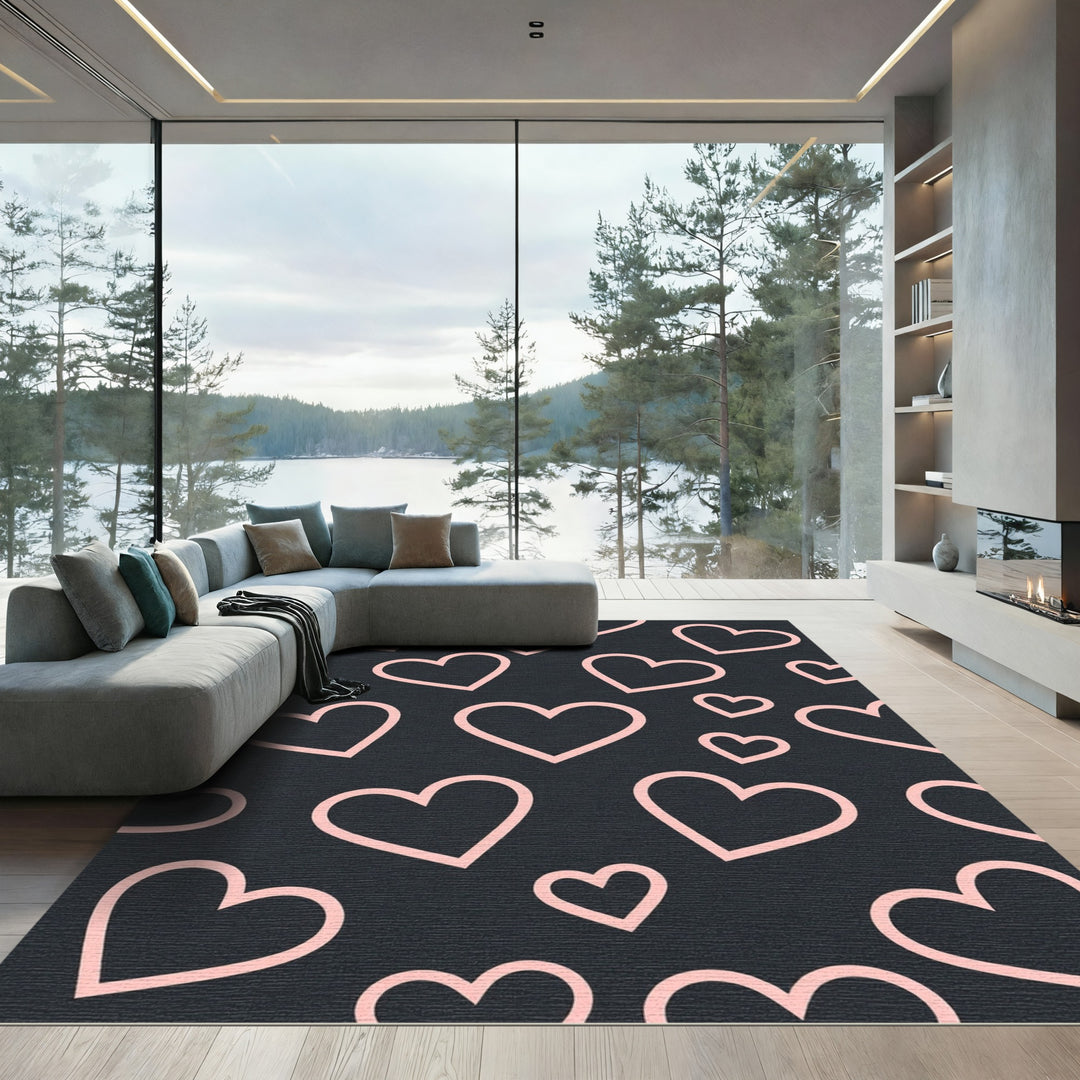 Pink Hearts Dark Background Rug