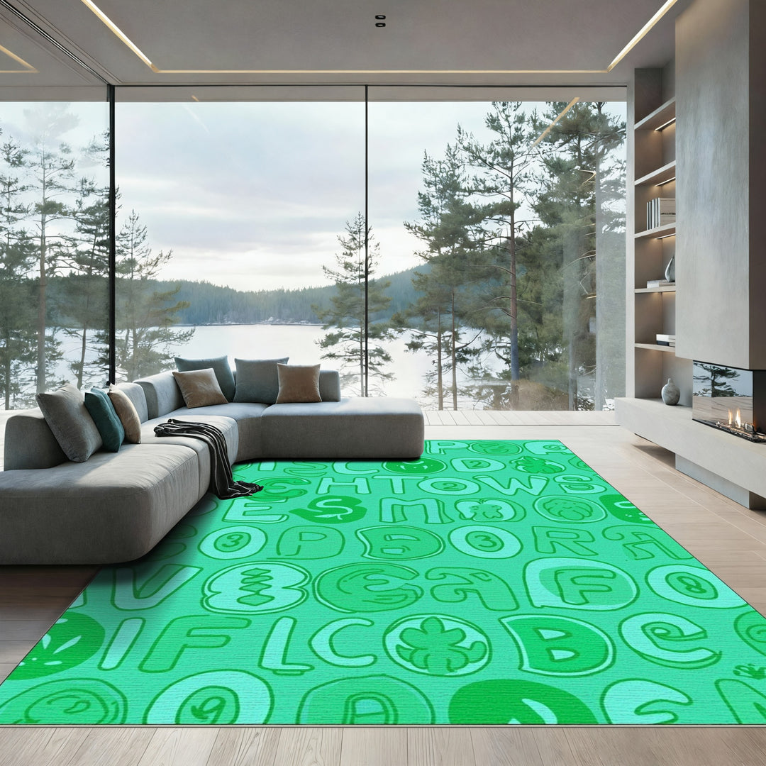 Green Alphabet Playful Cartoon Rug